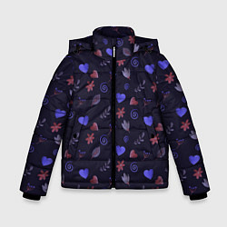 Куртка зимняя для мальчика Паттерн с сердечками и цветами, цвет: 3D-черный