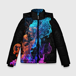 Зимняя куртка для мальчика Неоновый цветной дым на черном фоне