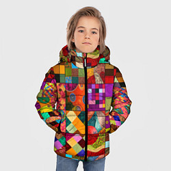 Куртка зимняя для мальчика Лоскутное шитье, пэчворк из нейросети, цвет: 3D-красный — фото 2