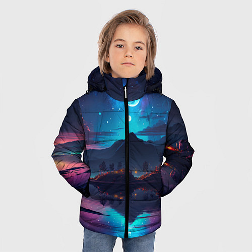 Зимняя куртка для мальчика Ночное небо, пейзаж / 3D-Черный – фото 3
