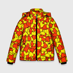 Куртка зимняя для мальчика Красно-желтые сердца, цвет: 3D-светло-серый