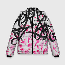 Куртка зимняя для мальчика Черно-розовая каллиграфия, цвет: 3D-красный