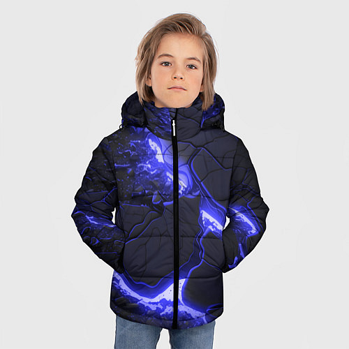 Зимняя куртка для мальчика Красивая синяя неоновая лава / 3D-Черный – фото 3
