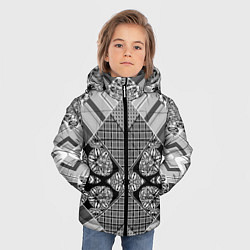 Куртка зимняя для мальчика Черно белый этнический лоскутный узор, цвет: 3D-красный — фото 2