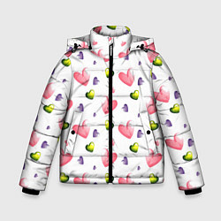Куртка зимняя для мальчика Акварельные сердечки - паттерн, цвет: 3D-светло-серый