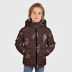 Куртка зимняя для мальчика Еда в минимализме на коричневом фоне, цвет: 3D-светло-серый — фото 2