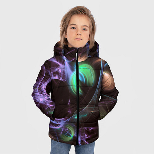 Зимняя куртка для мальчика Магические фиолетовые волны и цветные космические / 3D-Черный – фото 3