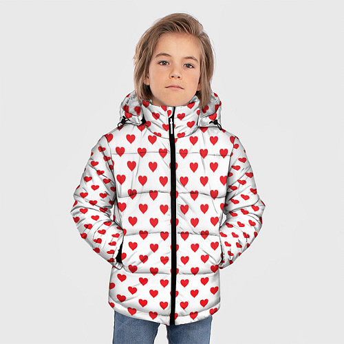 Зимняя куртка для мальчика Сердечки - паттерн / 3D-Черный – фото 3