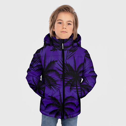 Зимняя куртка для мальчика Пальмы в ночи / 3D-Черный – фото 3