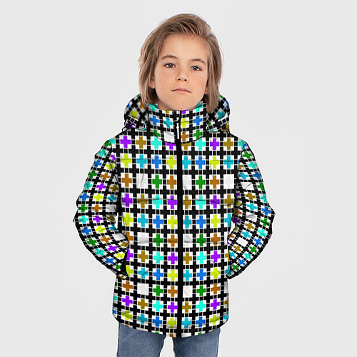 Зимняя куртка для мальчика Геометрический узор в клетку разноцветный / 3D-Красный – фото 3