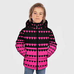 Куртка зимняя для мальчика Черные и розовые сердца узор, цвет: 3D-красный — фото 2