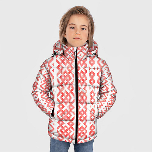 Зимняя куртка для мальчика Абстрактный красный ребристый паттерн / 3D-Черный – фото 3