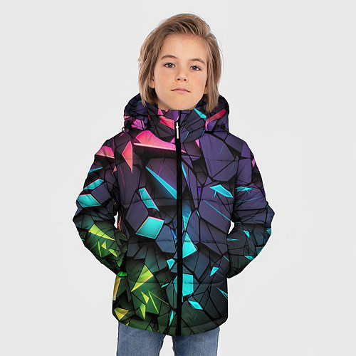 Зимняя куртка для мальчика Неоновые абстрактные каменные плиты / 3D-Черный – фото 3
