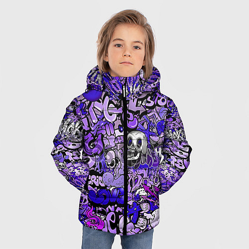 Зимняя куртка для мальчика Фиолетовый граффити хаос / 3D-Черный – фото 3