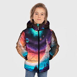Куртка зимняя для мальчика Абстрактный кусок земли со снежным лесом и космосо, цвет: 3D-черный — фото 2
