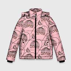 Зимняя куртка для мальчика Цветы в стиле бохо на пудрово-розовом фоне
