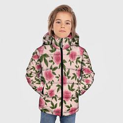 Куртка зимняя для мальчика Акварельные розы на бежевом - паттерн, цвет: 3D-черный — фото 2