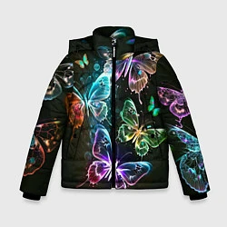 Куртка зимняя для мальчика Неоновые дикие бабочки, цвет: 3D-черный