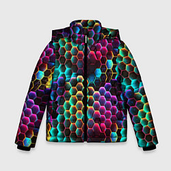 Куртка зимняя для мальчика Неон и соты, цвет: 3D-черный