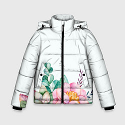 Куртка зимняя для мальчика Цветы нарисованные акварелью - снизу, цвет: 3D-светло-серый