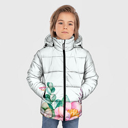 Куртка зимняя для мальчика Цветы нарисованные акварелью - снизу, цвет: 3D-светло-серый — фото 2