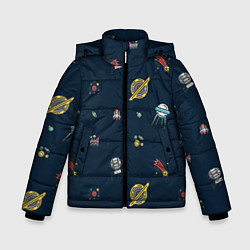 Куртка зимняя для мальчика Паттерн - галактика, цвет: 3D-светло-серый