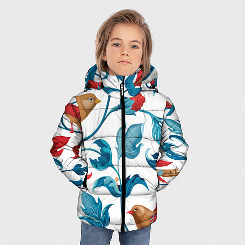 Зимняя куртка для мальчика Узоры и птицы / 3D-Светло-серый – фото 3