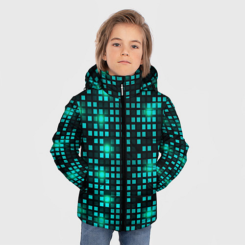 Зимняя куртка для мальчика Светящиеся неоновые квадраты / 3D-Черный – фото 3