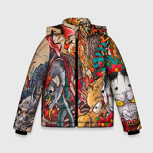 Зимняя куртка для мальчика Иредзуми: демон и дракон / 3D-Светло-серый – фото 1