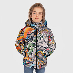 Куртка зимняя для мальчика Иредзуми: дракон и лис, цвет: 3D-светло-серый — фото 2