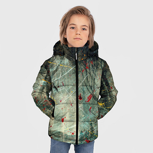 Зимняя куртка для мальчика Абстрактные листья, краски и тени / 3D-Черный – фото 3