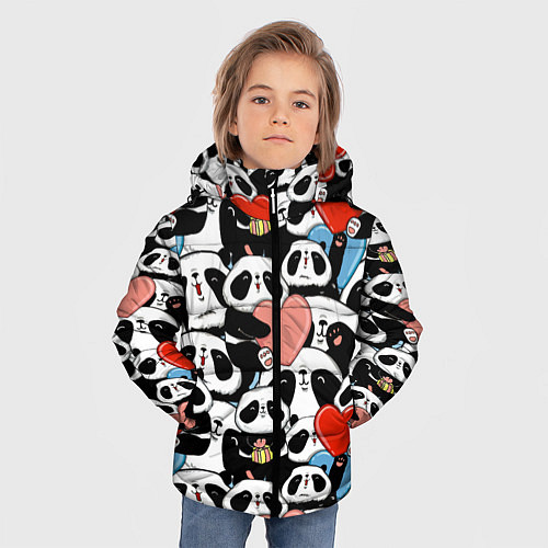 Зимняя куртка для мальчика Панды с сердечками / 3D-Черный – фото 3