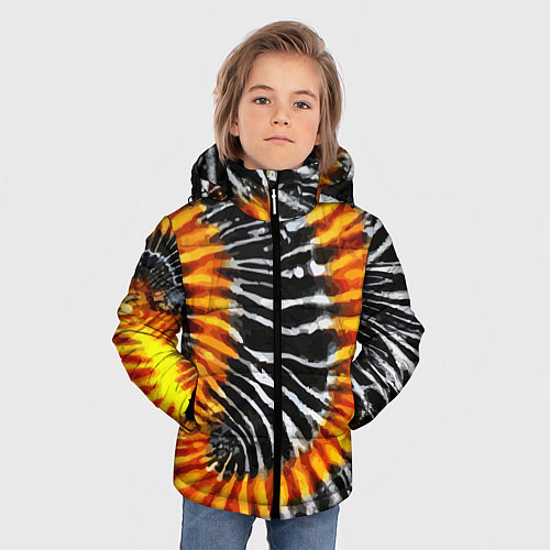 Зимняя куртка для мальчика Tie dye - тай дай в черно белую полоску / 3D-Черный – фото 3