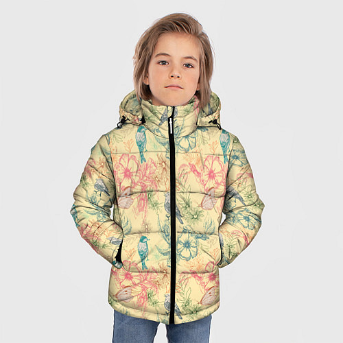 Зимняя куртка для мальчика Птицы и цветы / 3D-Светло-серый – фото 3