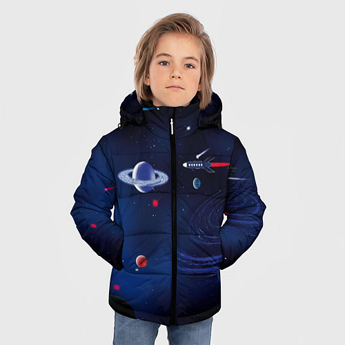 Зимняя куртка для мальчика Космос, планеты, ракета / 3D-Черный – фото 3