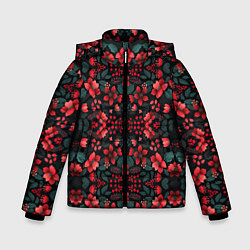Зимняя куртка для мальчика Растительный узор из красных цветов