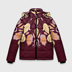 Куртка зимняя для мальчика Узор из осенних листьев и шиповника, цвет: 3D-красный
