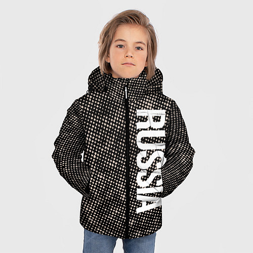 Зимняя куртка для мальчика Россия на фоне узора медного цвета / 3D-Черный – фото 3