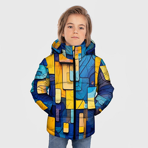 Зимняя куртка для мальчика Синие и жёлтые фигуры / 3D-Черный – фото 3
