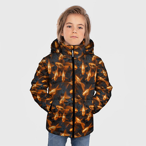 Зимняя куртка для мальчика Паттерн из золотых рыбок / 3D-Светло-серый – фото 3