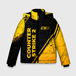 Куртка зимняя для мальчика Counter Strike 2 - gold gradient: надпись, символ, цвет: 3D-черный