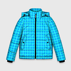 Куртка зимняя для мальчика Небесно голубой узор в клетку, цвет: 3D-черный
