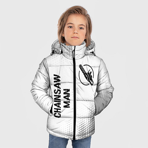 Зимняя куртка для мальчика Chainsaw Man glitch на светлом фоне: надпись, симв / 3D-Черный – фото 3