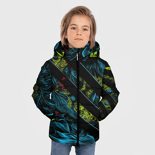 Зимняя куртка для мальчика Зеленая объемная абстракция / 3D-Черный – фото 3
