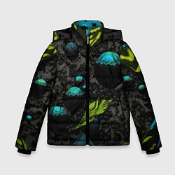 Куртка зимняя для мальчика Зеленые абстрактные листья, цвет: 3D-черный