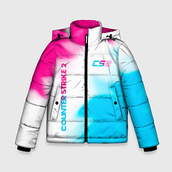 Куртка зимняя для мальчика Counter Strike 2 neon gradient style: надпись, сим, цвет: 3D-черный