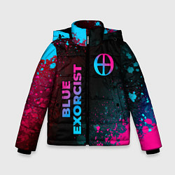 Куртка зимняя для мальчика Blue Exorcist - neon gradient: надпись, символ, цвет: 3D-черный