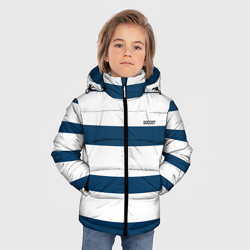 Зимняя куртка для мальчика Бело-синий полосатый узор / 3D-Красный – фото 3