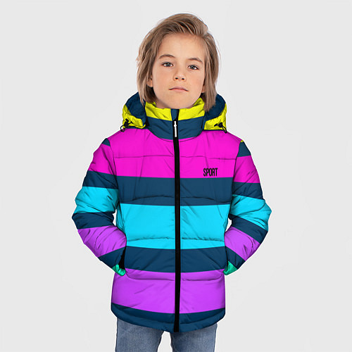 Зимняя куртка для мальчика Разноцветные неоновые полосы / 3D-Красный – фото 3