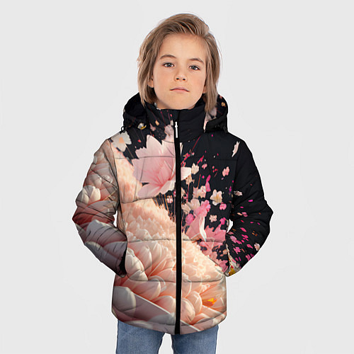 Зимняя куртка для мальчика Множество розовых цветов / 3D-Черный – фото 3